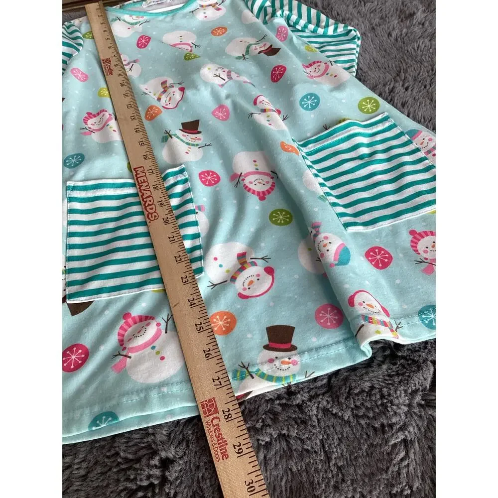 Unsh Ne Swing Girls Christmas Cheer Front Pocket‎ Stripe A-Line Dress Green 7
